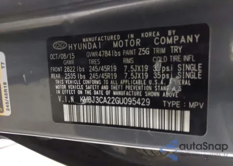 2016 Hyundai Tucson Sport z USA, uszkodzony, nr VIN KM8J3CA22GU095429